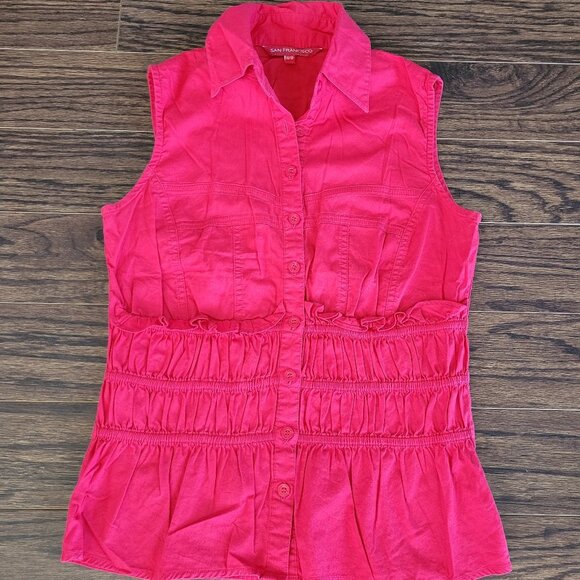 San Francisco Y2K Pink Sleeveless 90's Cotton Blend Collared Button Blouse Shirt - Picture 1 of 7